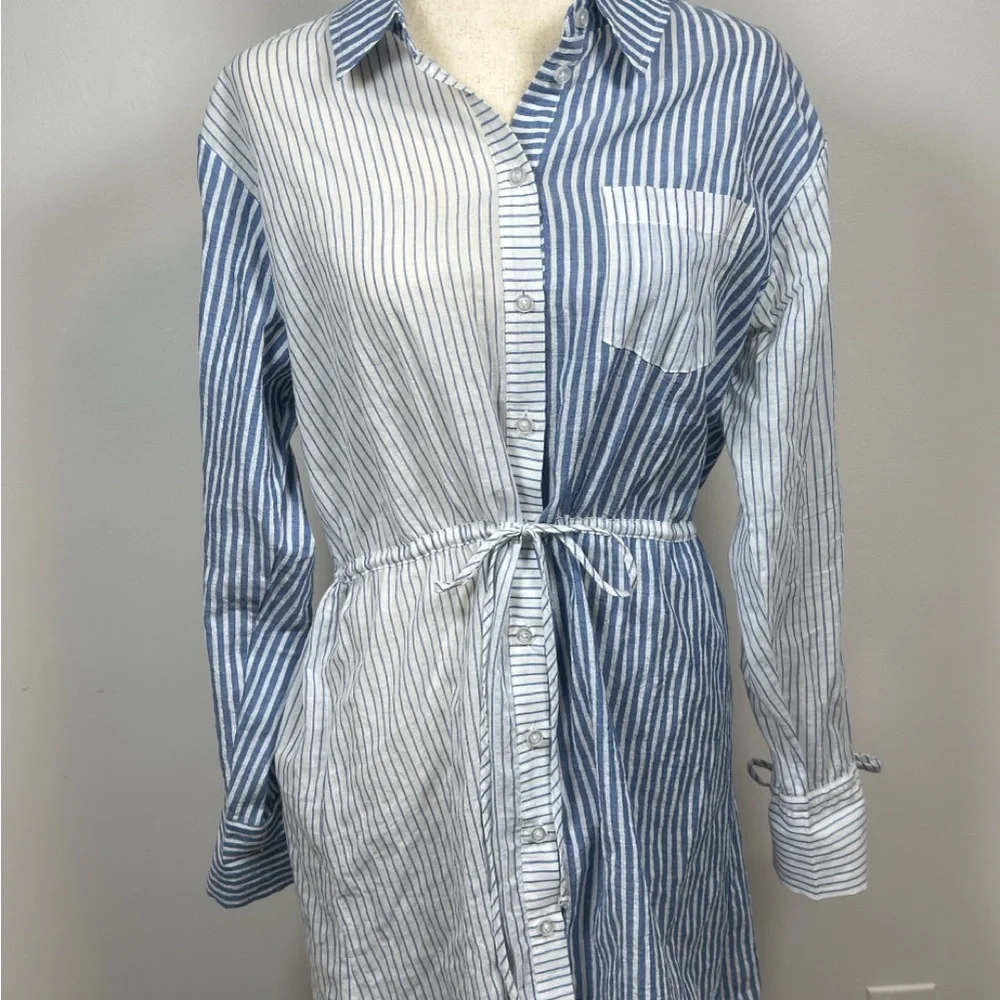 Majorelle Aruba Shirt Dress Women's S Blue White Stripe Long Sleeve  $208